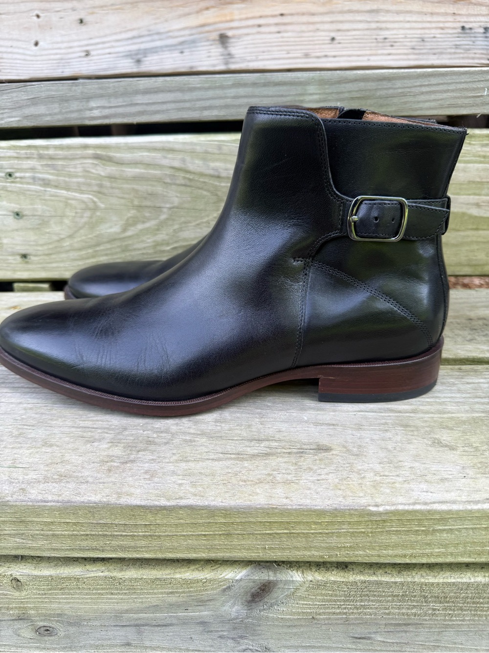Johnston & Murphy Black Leather Ankle Boots Buckle Jodhpur Zip Mens 10.5 M Dress
